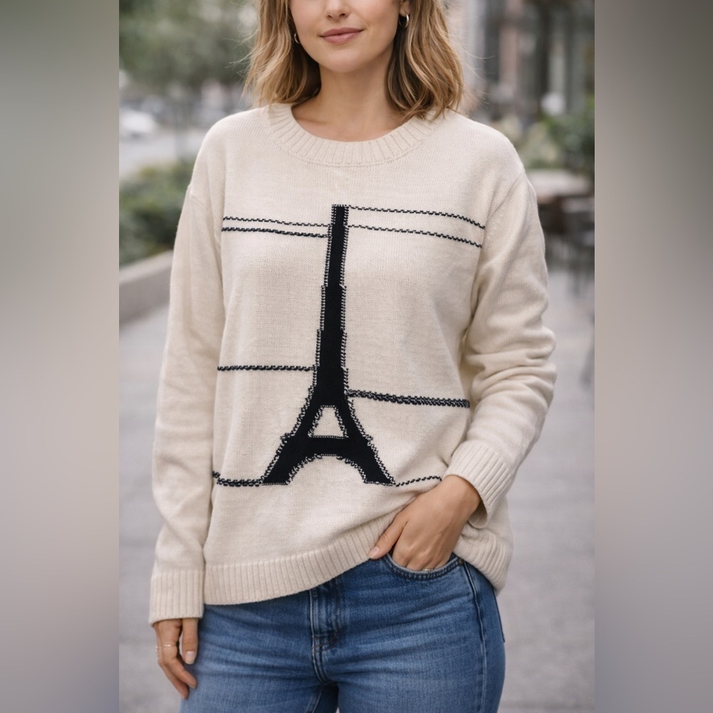 Karl Lagerfeld Paris Eiffel Tower Graphic Knit Sweater Size S